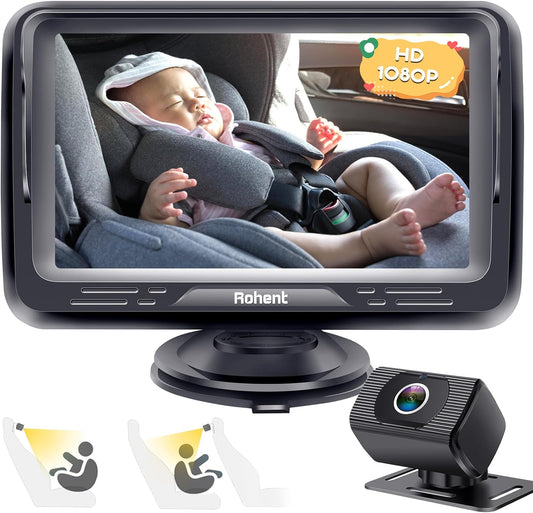 Baby Car Camera Ease Installation: Eye Protection Clear Night Vision 360° Rotation Rear Facing Baby Car Mirror for 2 Kids HD 1080P 150° Wide View Stability Backseat Camera with Monitor - N06