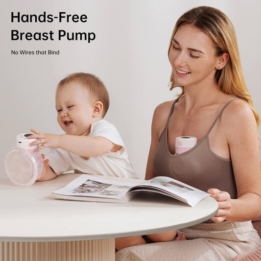Breast Pump, Double Wearable Breast Pump, Electric Hands-Free Breast Pumps with 2 Modes, 9 Levels, LCD Display, Memory Function Rechargeable Double Milk Extractor-27Mm Flange, Pink